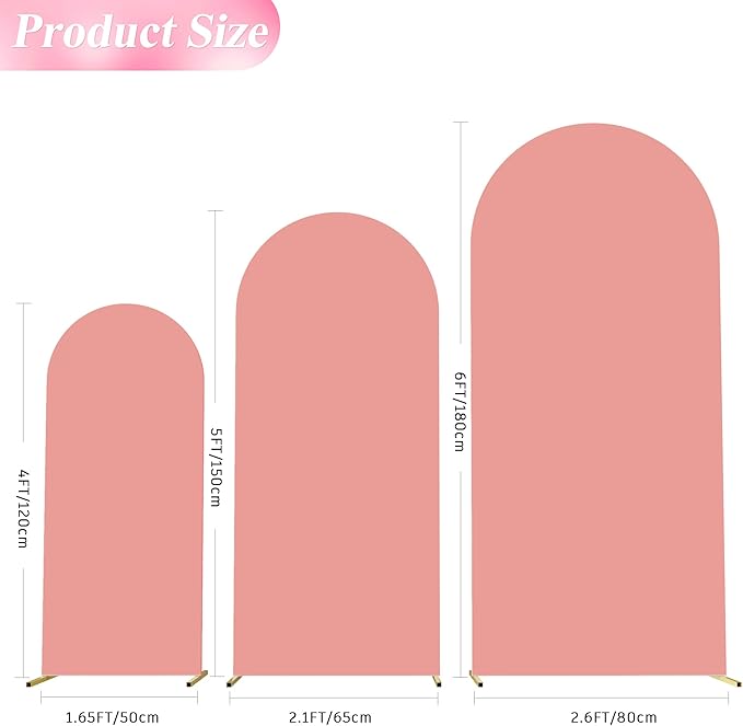 Wokceer Set of 3 Wedding Arch Cover Spandex Fitted Wedding Arch Stand Covers for Round Top Chiara Arch Backdrop Stands Cover for Birthday Party Ceremony Banquet Decoration 4ft,5ft,6ft Dusty Rose