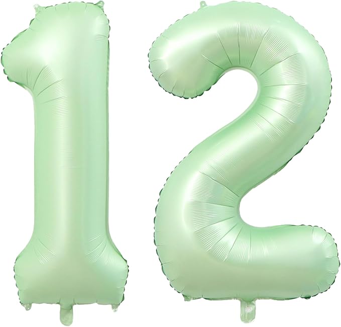 40 Inch Number 12 Balloons, Olive Green Giant Jumbo Helium Number 12 21 Foil Balloons for 12th 12th Birthday Party Anniversary Events Boys Girls Decorations Supplies