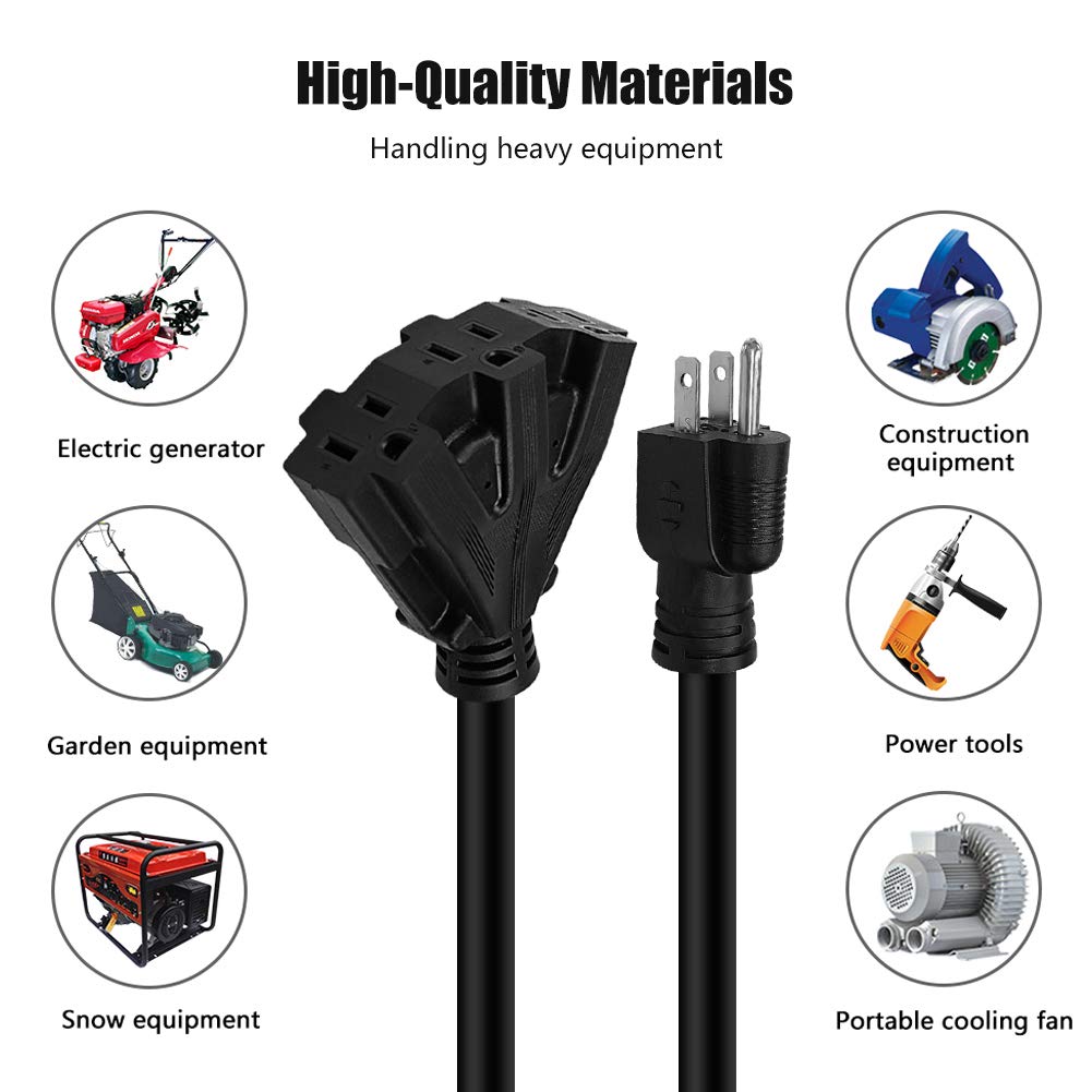 Mshyet 3FT 12/3 Outdoor Heavy Duty Extension Cord with 3 Outlet Waterproof