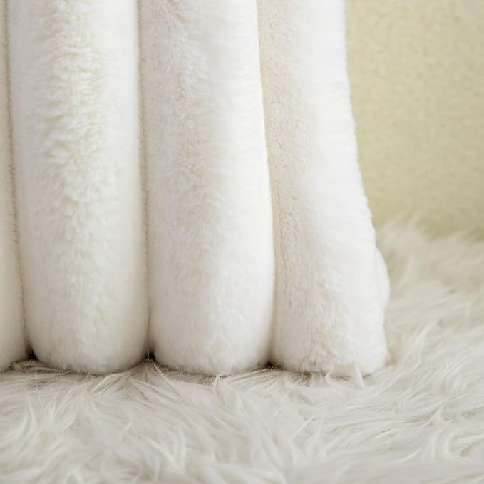 Neelvin Cream White Faux Fur Cozy Soft Striped Decorative Throw Pillow Covers 24x24 inch Set of 2,Velvet Pillowcase Cushion Case for Sofa Couch