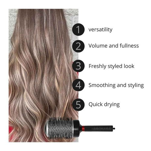 Jaguar T400 Thermal Round Hairbrush 80mm – Large Boar & Nylon Bristle Blow-Dry Brush for Volume, Smoothness & Shine – Heat-Retaining Barrel for Fast Styling – Professional Brush for Thick, Long Hair