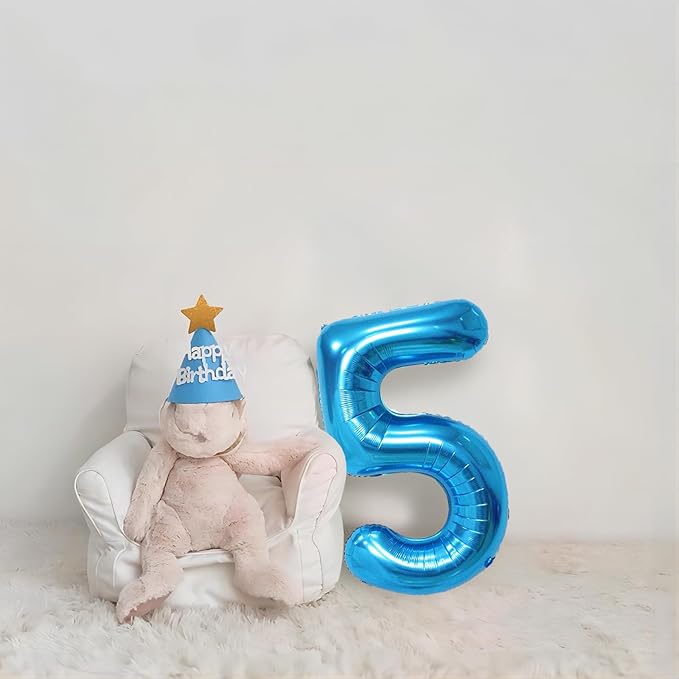 Blue 40 Inch Number 5 Balloon, Mylar Foil Balloon for Birthdays, Anniversaries, Graduation, Party Decoration
