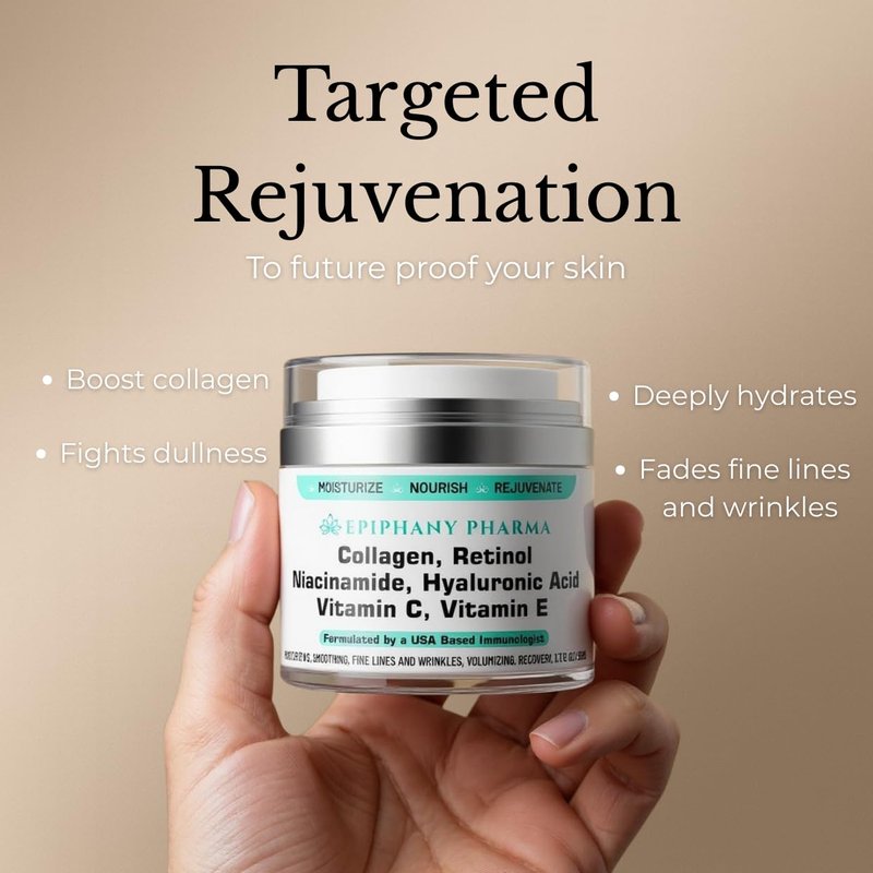 Epiphany Pharma Collagen & Retinol Anti-Aging Face Cream - 24-Hour Hydration & Renewal - Anti Wrinkle Cream for Women & Men - Niacinamide, Hyaluronic Acid, Vitamin C & E - All Skin Types, 1.7 FL Oz