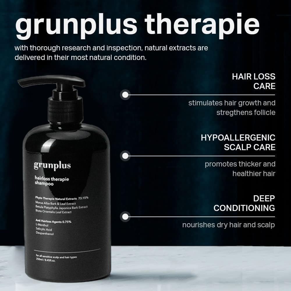 Grunplus Hair Growth Shampoo | 8.45 fl oz | For Thinning Hair | Herbal Essences | Scalp Nutrition | Removes Sebum | Relieves Itching
