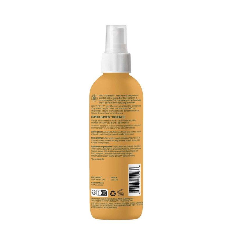 ATTITUDE Detangling Spray, EWG Verified, Vegan & Plant-Based Hair Care, Leave-In for Smooth & Manageable Hair, Orange Blossom & Eucalyptus, 8 Fl Oz