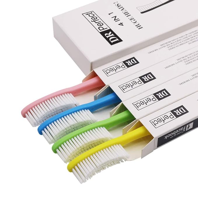 DR PERFECT Extra Hard & Firm Toothbrush Large Long Head Whitening Teeth Pack of 4