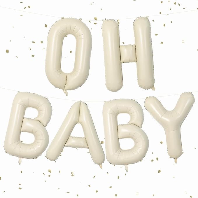 Cream OH BABY Balloons,40 Inch Letter Oh Baby Balloon Banner Beige for Baby Shower Gender Reveal Backdrop Party Decorations