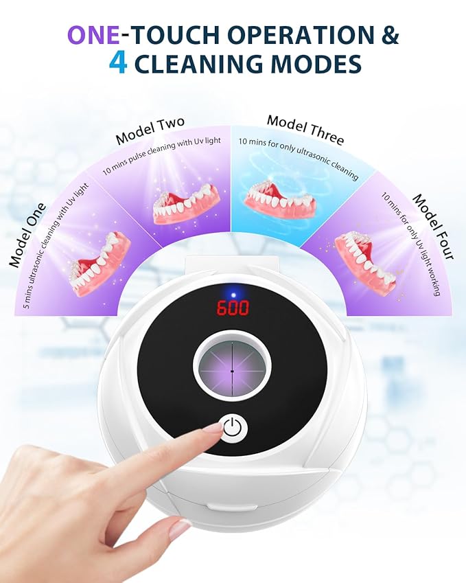 Ultrasonic Retainer Cleaner-45kHz Retainer Cleaner Machine,4 Modes Ultrasonic Cleaner for Dentures, Aligners,Mouth Guards, Braces,Toothbrush,Jewelry-200ML Dental Pod(White)