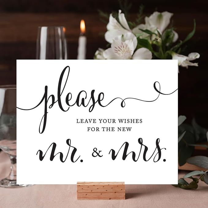 Andaz Press Wedding Party Signs, Formal Black and White, 8.5-inch x 11-inch, Please Leave Your Wishes for the New Mr. & Mrs., 1-Pack