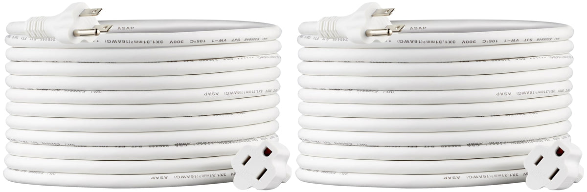 Amazon Basics Extension Cord, 13 Amps, 125V, 20 Foot, White, 2-Pack