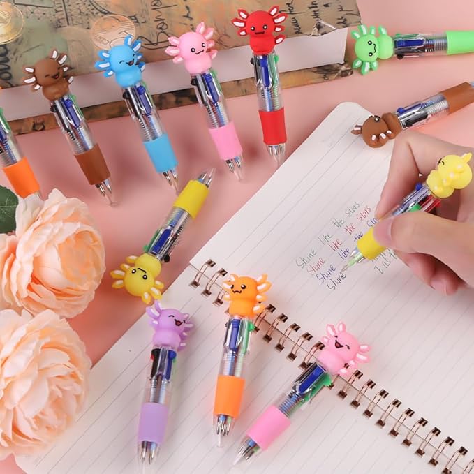 36pcs Fun Party Favor Pens Axolotl Mini Multicolor Pens in One 4-in-1 Bulk Kawaii Axolotl Cute Writing Stationery for Birthday Gifts Party Favors Supplies Rewards Holiday Gifts