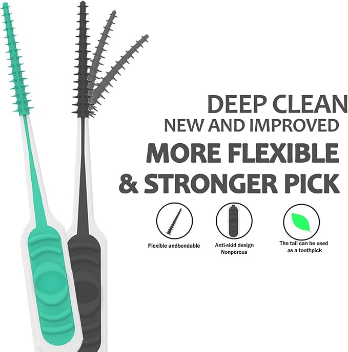 200PCS Interdental Brush with Soft Rubber Handle,Disposable Dental Picks for Teeth Cleaning,Dental Picks with Convenient PP Case (Green)