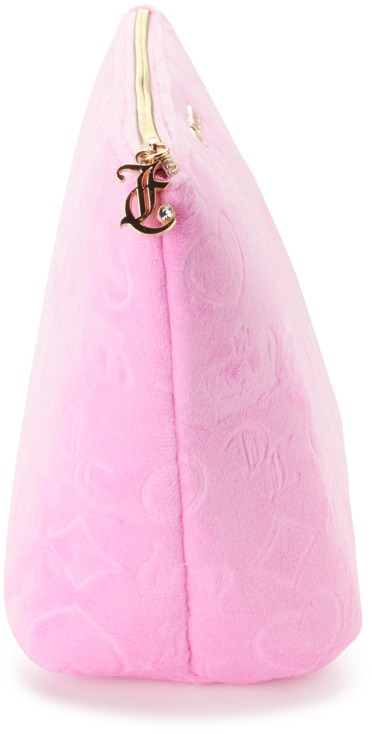 Juicy Couture Pink Makeup Bag Cosmetics Organizer Travel Essentials Zip Top Wedge Velour Heart Crown