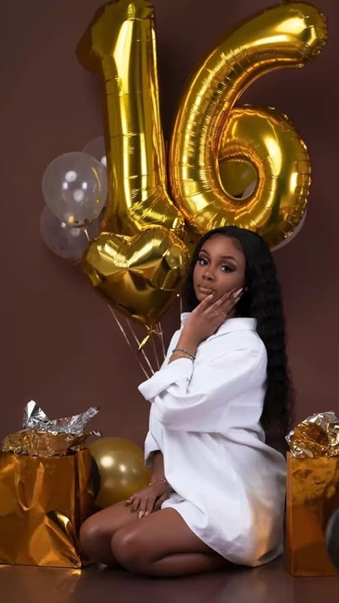 16 Balloon Number, Gold Number 16th Birthday Balloons 40 Inch, Sweet Sweet 16 Years Old Gold Birthday Decorations for Boys Girls, 16th Anniversary Decorations