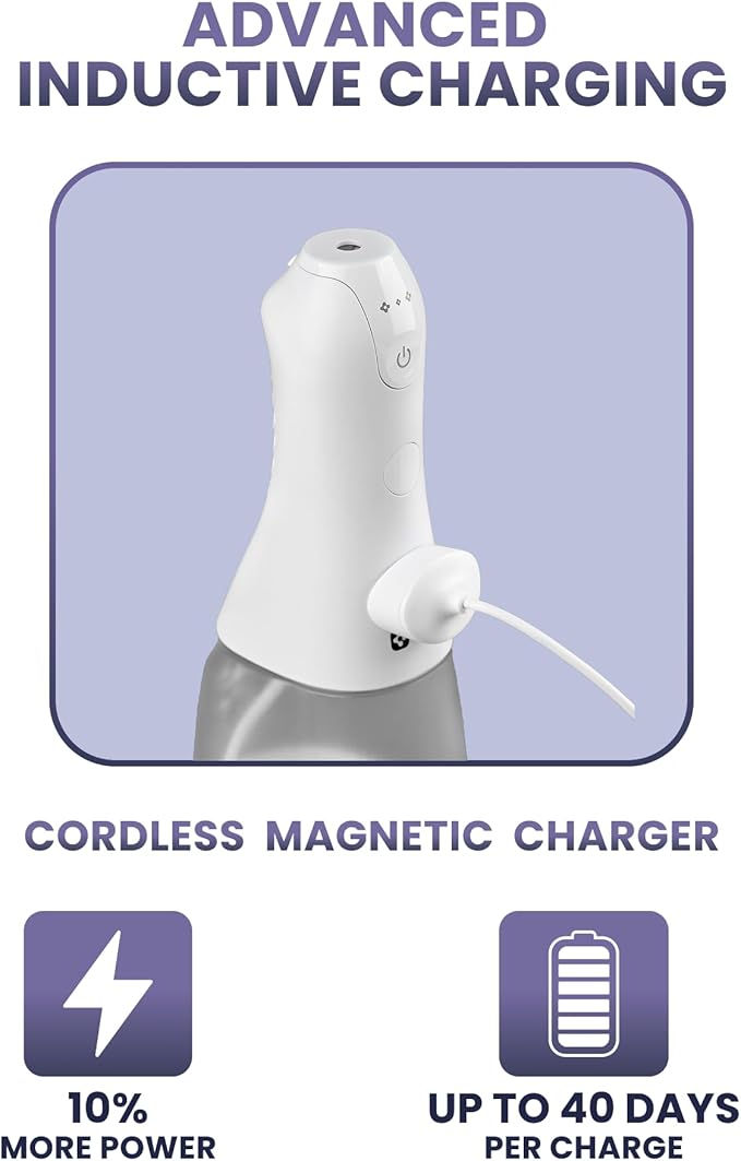 Dr. Aid Dental Water Flosser – Portable Oral Irrigator – 11Oz Tank, Water Filter, 5 Tips, Magnetic Charger – IPX8 Waterproof Cordless Water Flosser, Ideal Water Flossers for Teeth, Gums, Braces, White