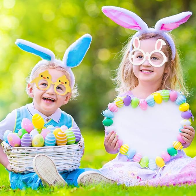 BigOtters 12PCS Easter Party Glasses, Funny Bunny Ears Paper Glasses for Kids Easter Party Favors Basket Stuffers Decorations Supplies