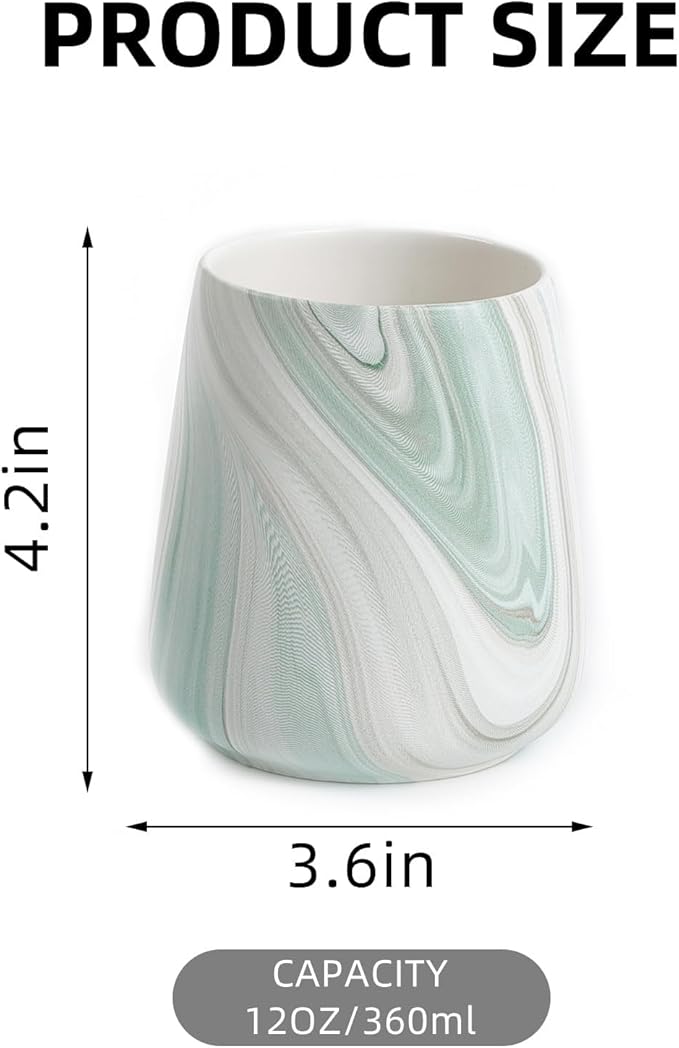 2Pcs Toothbrush Holder for Bathroom - Marble Green Ceramic Tooth Brushing Holders Set, Toothbrush Cup & Toothpaste Organizer for Bathroom Countertop, Makeup Brush Holder, Pen Holder for Home Storage
