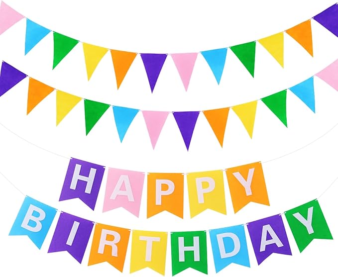 Irenare 4 Pieces Happy Birthday Banner Colorful Birthday Party Decor Rainbow Felt Garland Banner Party Decorations Supplies (Macaron Color)