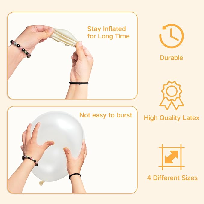 KAWKALSH Pearl White Balloons Different Sizes for Garland Arch, 134pcs Premium Party Latex Balloons for Birthday Party Graduation Wedding Anniversary Baby Shower Party Decoration