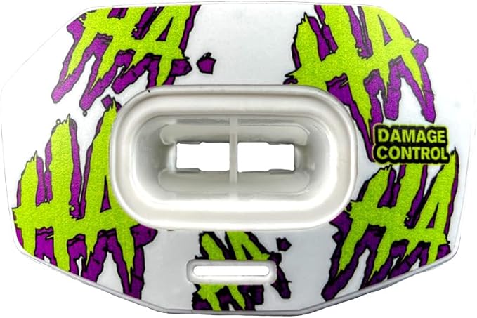 DAMAGE CONTROL Youth Football Mouth Guard – Breathable No Boil Mouthpiece, Protects Lips & Teeth, Works with Braces, Includes Helmet Strap – Sports Gear & Accessories (HA HA HA)