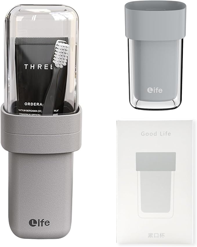 Portable Travel Toothbrush Case, Covered Toothbrush Cup Holders, Toothbrush and Toothpaste Travel Case, Toothbrush Storage Organizer Container for Traveling Bathroom(Grey)
