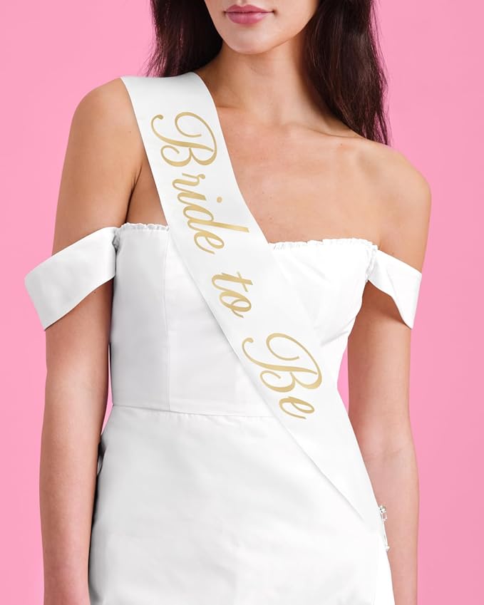 xo, Fetti Bride and Groom Sash Duo 2 Pack | White and Black Satin, Gold Foil, Bridal Shower, Engagement Party, Bachelorette Decor, Wedding Mr. & Mrs.