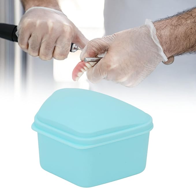 Trapezoid Retainer Case, Mouth Guard Cases, Denture Case Partial Tooth Case Denture Box Denture Storage Boxes, Travel Portable Denture Bath Box for Home Office Blue