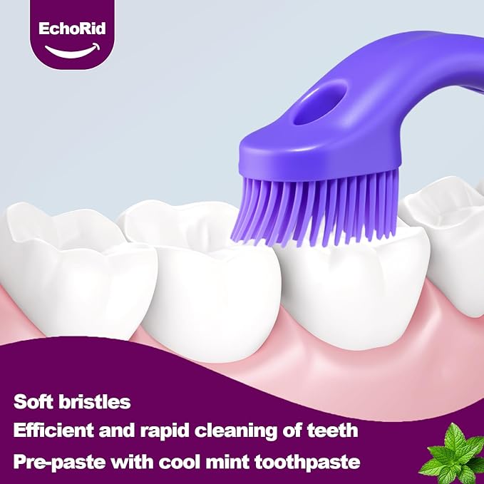 EchoRid Mini Disposable Toothbrush, Pre-Pasted Toothbrushes with Toothpaste and Toothpick for Travel - Fluoride Free, No Rinsing Needed, Mint Flavor, Fresh Breath Anywhere Anytime - 28 Ct