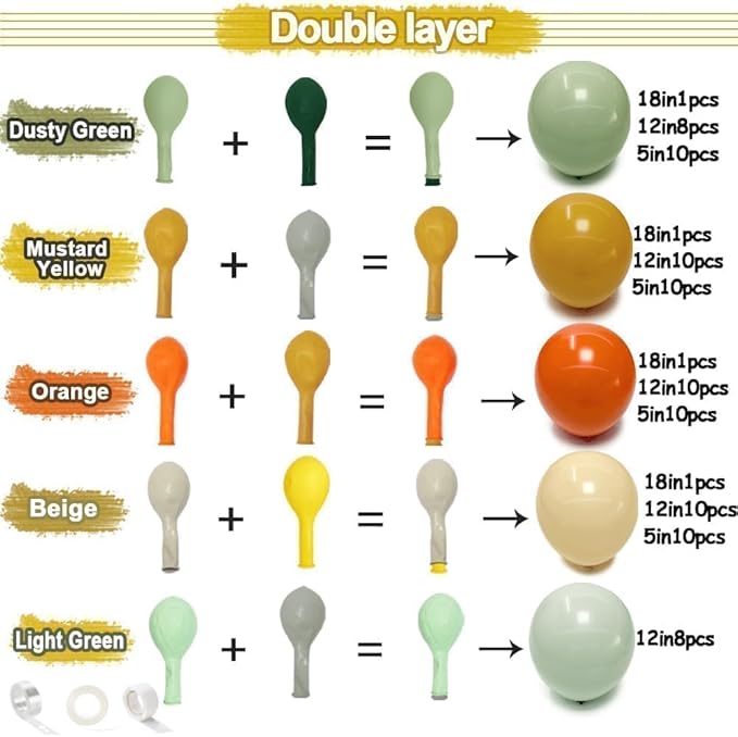 Dusty Green Orange Balloon Arch Double Stuffed Light Sage Green Yellow Blush Beige Balloon Garland Kit for Little Cutie Baby Shower Birthday Pooh Bear Gender Reveal Easter Wedding Party Decor