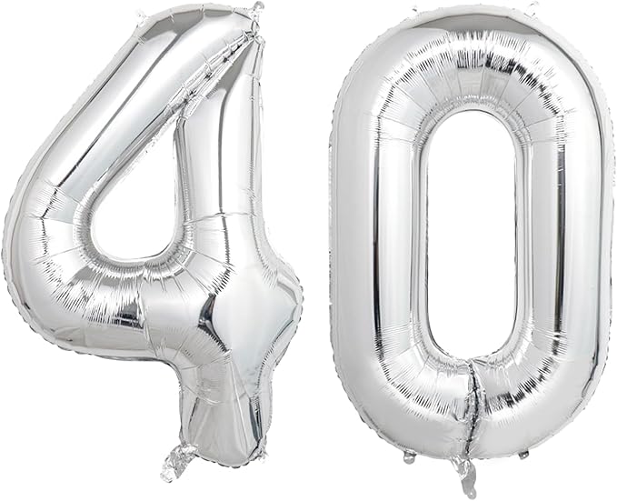 Number Balloons Silver Party Balloon - Giant Number 40 Balloon, 40 Inch Large Balloon for 40th Birthday Decorations, Silver Party Supplies for Anniversary