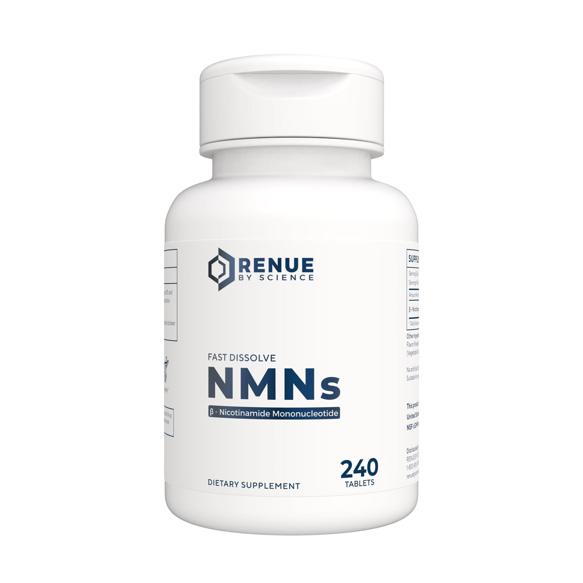 Renue By Science NMN Supplement | 240 Chewable Vegetarian Tablets - 250mg Nicotinamide Mononucleotide per Serving | Lemon Flavour - Manufactured in the USA Third-Party Tested