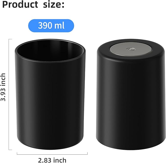Toothbrush Cup 13.75oz 390ml with Non-Slip Pad, Easy to Clean Bathroom Cup 2Pcs, Reusable Plastic Bathroom Tumbler,Black