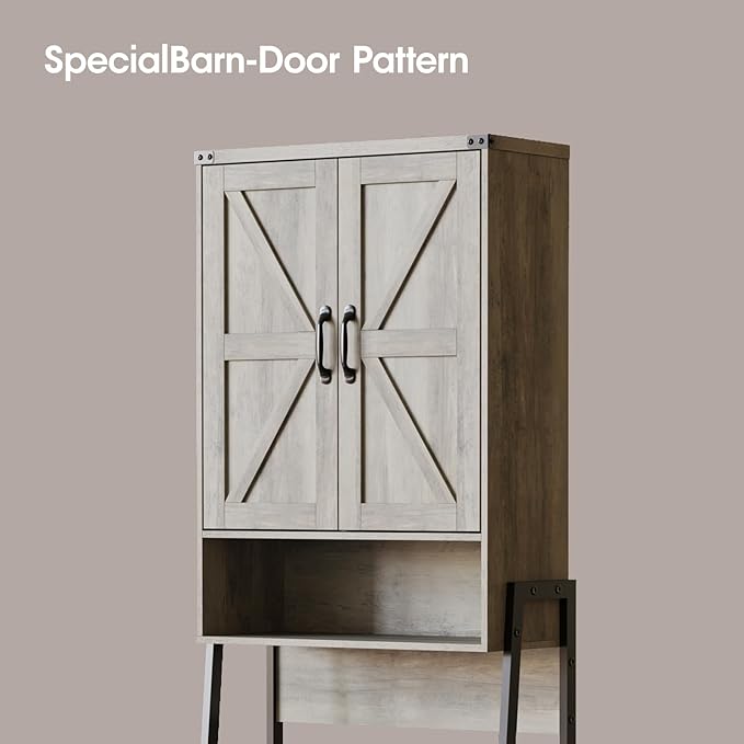 Vabches Over The Toilet Storage Cabinet with 2-Door Design Bathroom Organizers and Storage with Anti-Tip Device Over Toilet Organizer with Shelves for Bathroom,Restroom,Laundry Grey