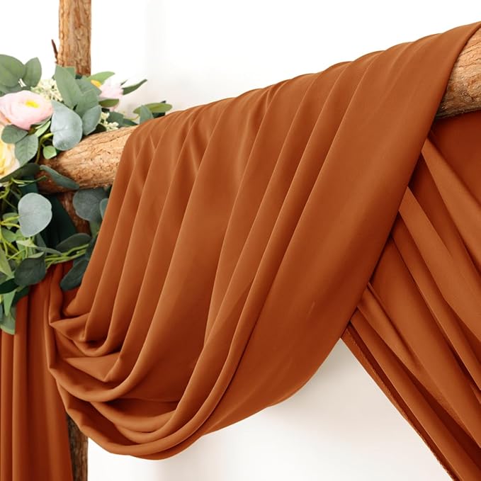 Wedding Arch Draping Fabric 30'' x 18FTSheer Chiffon Arch Drape Backdrop 2 Panel Terracotta Drapes for Photo Booth Bridal Shower Church Decor Newborn Photography Outdoor Party