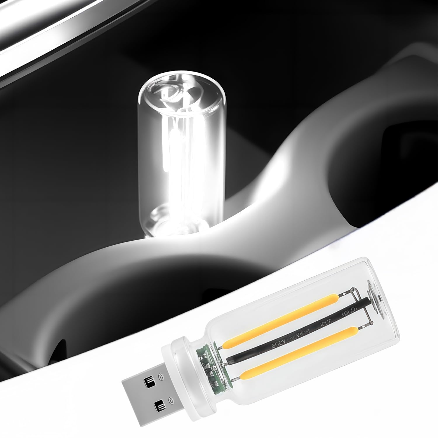 LED Car Interior Light, Touch Control USB Night Lamp, Retro Style Ambient Lighting for Auto, Bedroom, Desk (White Light)