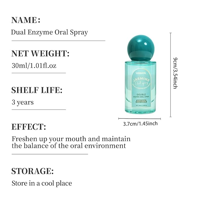 Venrock Double Enzyme Oral Spray Long-Lasting Freshness, Alcohol-Free Oral Spray for Breath Care, Jasmine Dragon Well Tea Flavor, Travel-Sized Breath Spray with Papain & Lysozyme, 30ml/1.01 Fl Oz
