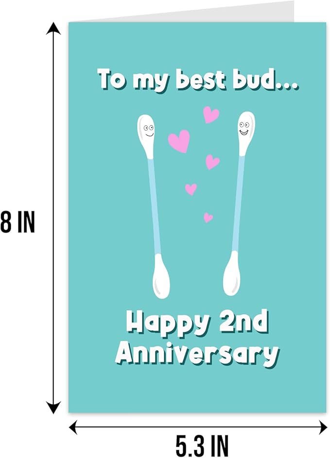 Qiliji Happy 2nd Anniversary Card, Funny Cotton Anniversary Card, Second Wedding Anniversary Card, 2 Years Married Anniversary Greeting Card, To My Best Bud