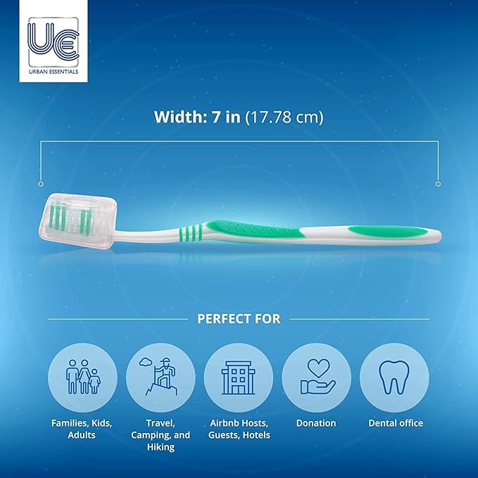 Urban Essentials Bulk Toothbrush(50) Bulk Toothpaste(50) Pack with Covers Premium Quality Individually Wrapped Colorful Toothbrushes Medium Soft Toothbrush Hygienic Cap for Donations, Travel, Hotels