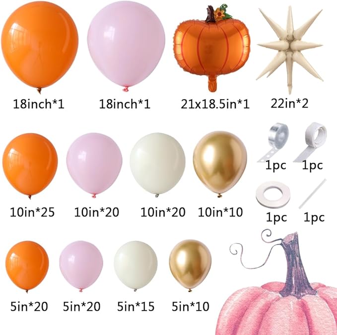 Pink Fall Balloons Garland Arch Kit - 149pcs Burnt Orange Nude Pink Gold Balloons with Pumpkin Foil Balloon for Thanksgiving Autumn Fall Birthday Party Decorations