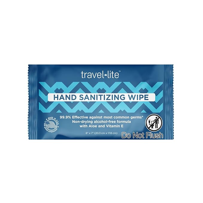 Travel Lite Alcohol-Free Hand Wipes with Aloe Vera and Vitamin E, Fresh Scent 200ct Individually Wrapped Travel Essentials Wipes for Adults and Kids