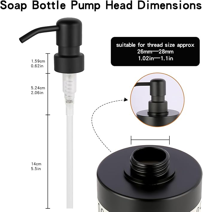 2 Pack Soap Dispenser Pump Head Replacement 304 Stainless Steel for Standard 28/400 (26 mm - 28mm / 1.02 in-1.10 in) Neck Size, Kitchen Bathroom Lotion Refill Dispenser (Black)