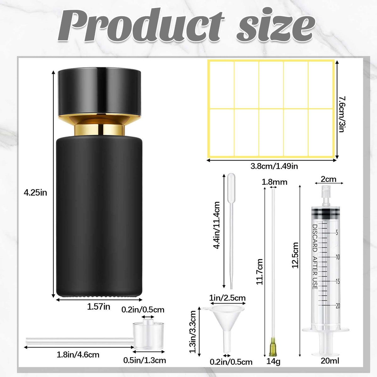 Perfume Decanter Kit with Transfer Tools, 6 Pack 50 ml Empty Refillable Glass Atomizer Spray Bottles, Portable Travel Refill Set with Funnels & Syringe for Cologne, Lotion & Fragrance (Black)