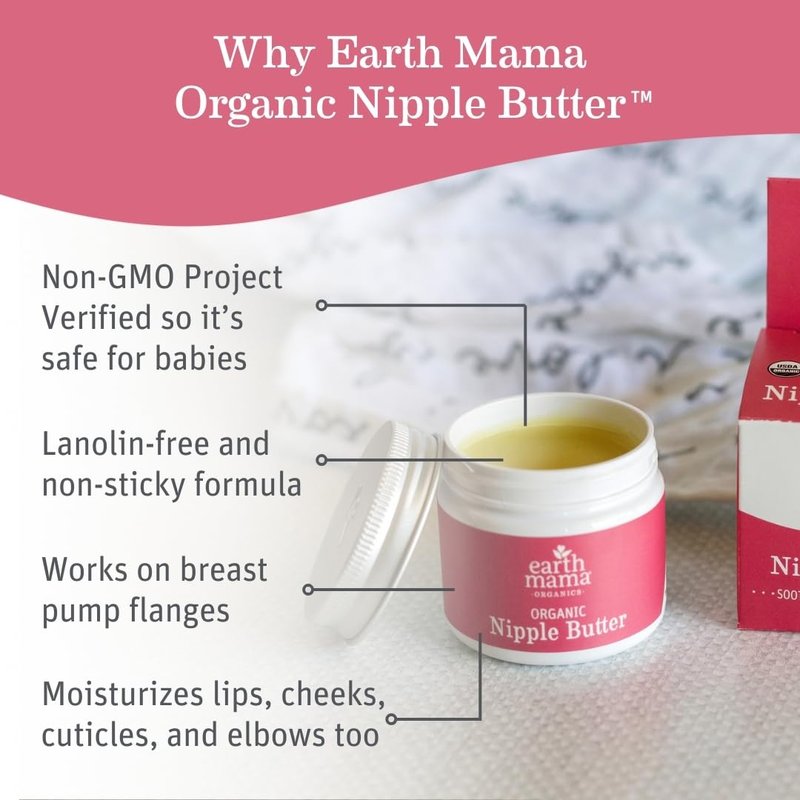 Earth Mama Organic Nipple Butter - 2 fl oz - Lanolin-Free Nipple Cream - Safe, Soothing Balm for Breastfeeding - Postpartum Essentials for Nursing