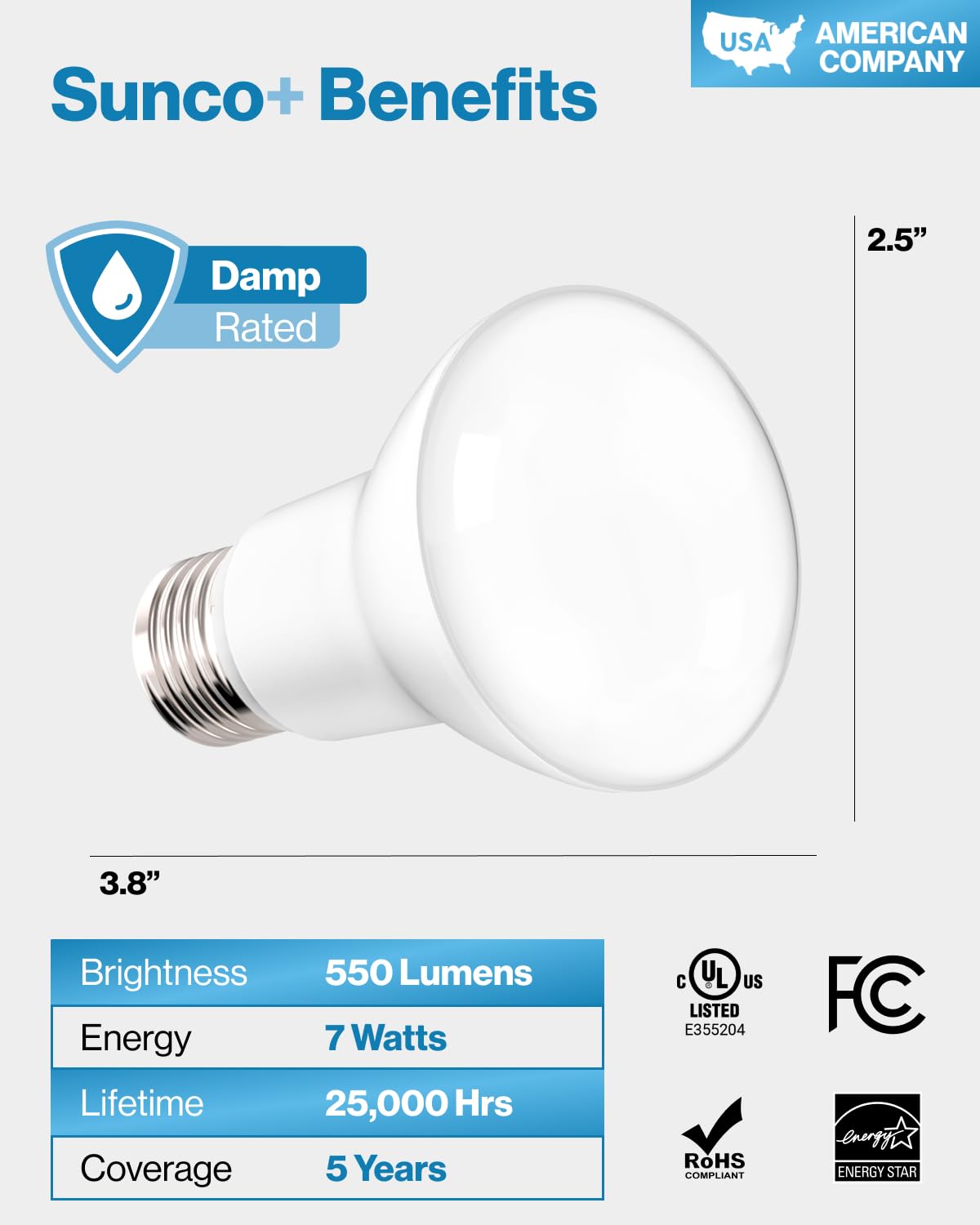 Sunco BR20 LED Bulb Dimmable, Small Recessed Lighting Bulbs, R20 Mini Flood Light Indoor, 550 LM, 7W (50W Equivalent), 5000K Daylight, E26 Base, Can Light for Home, Kitchen, Bedroom UL 4 Pack