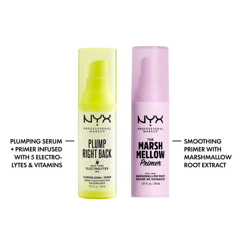 NYX PROFESSIONAL MAKEUP Plump Right Back Plumping Serum & Primer + Marshmellow Smoothing Primer (2-Pack Bundle)