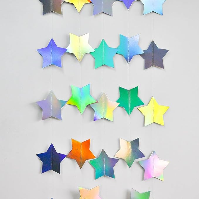 Iridescent Glitter Large Star Paper Garland Banner Décor 40 Feet Large Twinkle Star Hanging Bunting Banner Backdrop for Wedding Baby Shower Birthday Graduation Disco Party Decorations