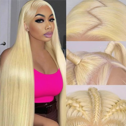 22 Inch 613 Lace Front Wig Human Hair 200% Density Blonde Wig Human Hair 613 Straight 13x6 HD Transparent Lace Front Wigs Human Hair Pre Plucked Glueless human hair wig for Women