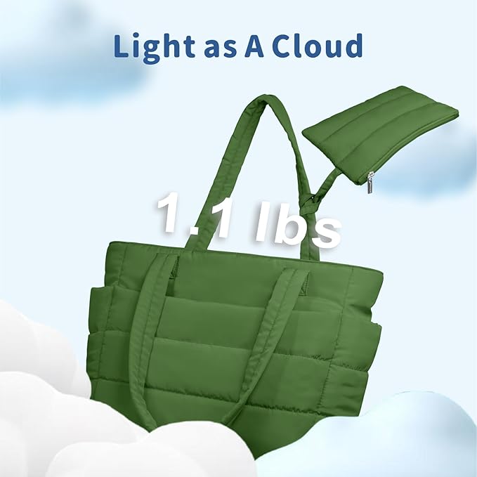 TOPDesign Puffer Tote Bag for Women, Lightweight Puffy Handbag with Compartments, Quilted Shoulder Bag for Work, Travel, Gym