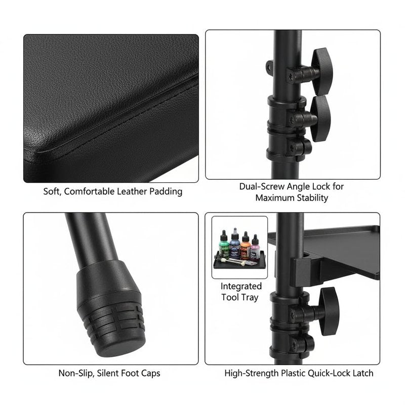 NATUMER Tattoo Armrest Stand with Tray & Tripod Base — Tattoo Arm Leg Rest Stand Adjustable Height & Angle, Portable Leather Support for Tattoo Artists, Studios & Mobile Work