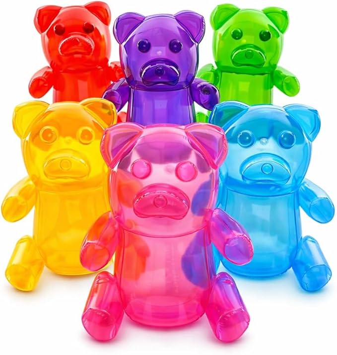 4E's Novelty Inflatable Gummy Bears Huge 24" - Pack of 6 Unique Blow Up Pool Toys for Kids, Candyland Themed Birthday Party Decorations Supplies